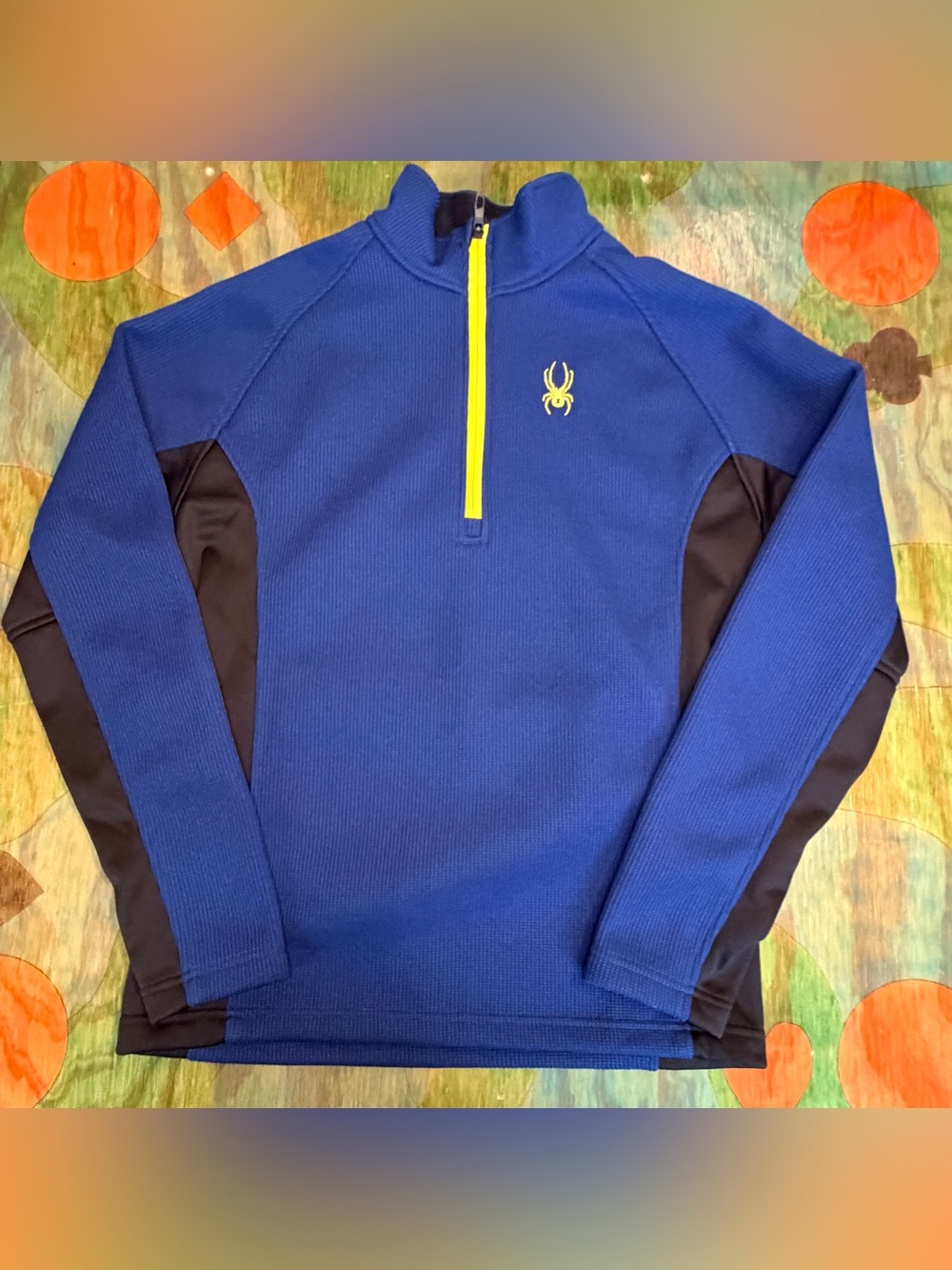 Spyder Mens Blue Green Quarter Zip Pullover Fleece Jacket Medium Waffle Knit Moc